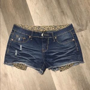 Leopard denim shorts